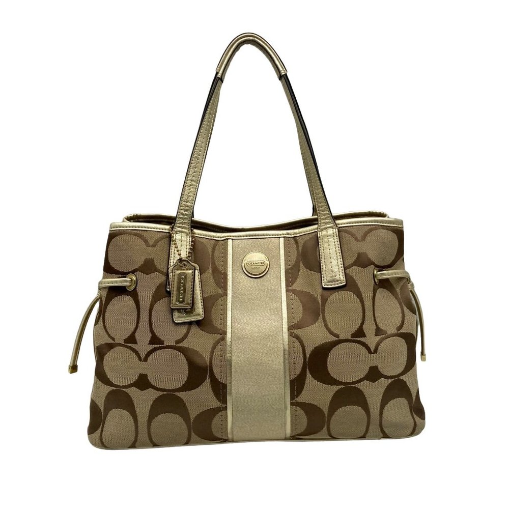 Coach Signature Stripe Tan Canvas Carryall Bag F21949
